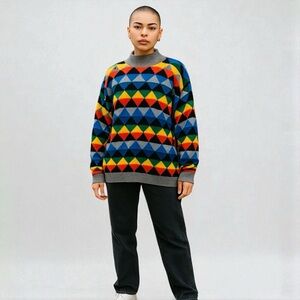 Chrissy Evans Multi Color High Neck Sweatshirt With Pockets XL